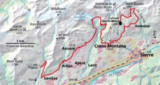 Karte mit eingezeichneter Route im Wallis