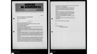Scan eines zweiseitigen Dokuments. In der Kopfzeile ist ein altes DAV-Logo zu sehen und die Schrift "Deutscher Alpenverein e.V., Presseinformation". Die Überschrift lautet: "Wer ist der 'Neue Mann' an der Spitze des DAV?"
