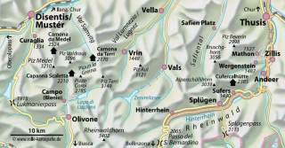 Karte: Beverin-Naturpark und Greina-Hochebene